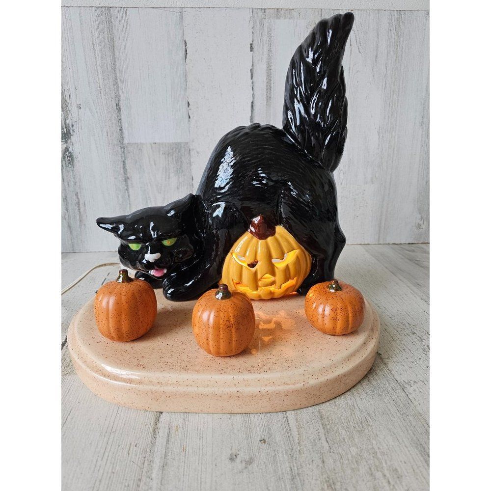Vintage ceramic cat Halloween home‎ decor pumpkin